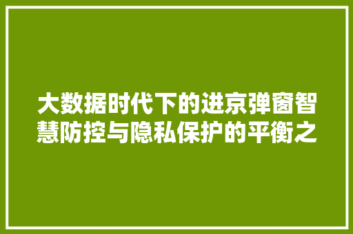 大数据时代下的进京弹窗智慧防控与隐私保护的平衡之路