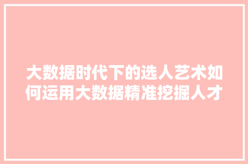 大数据时代下的选人艺术如何运用大数据精准挖掘人才
