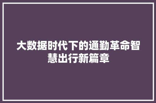大数据时代下的通勤革命智慧出行新篇章