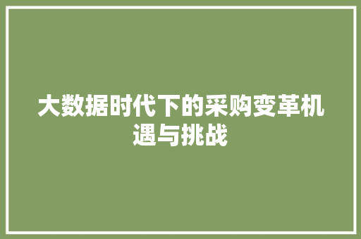 大数据时代下的采购变革机遇与挑战
