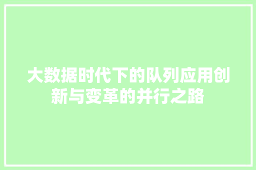 大数据时代下的队列应用创新与变革的并行之路