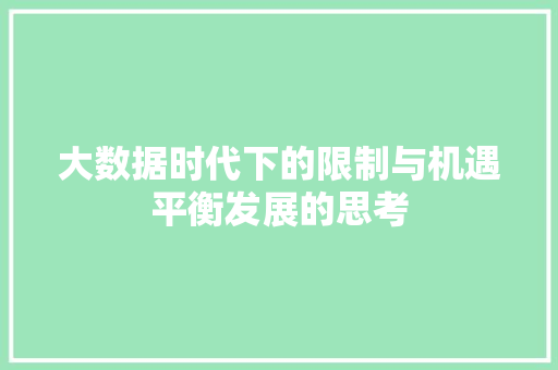 大数据时代下的限制与机遇平衡发展的思考