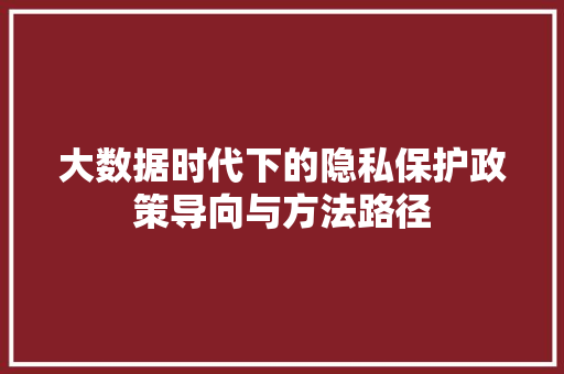 大数据时代下的隐私保护政策导向与方法路径 Web前端