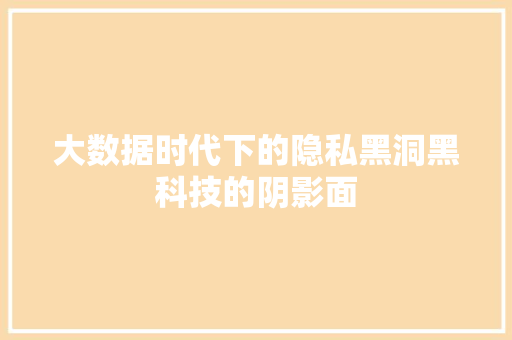 大数据时代下的隐私黑洞黑科技的阴影面