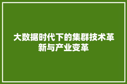 大数据时代下的集群技术革新与产业变革