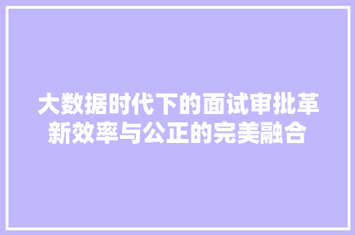 大数据时代下的面试审批革新效率与公正的完美融合