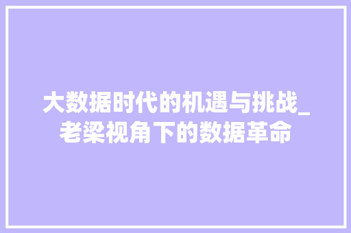 大数据时代的机遇与挑战_老梁视角下的数据革命