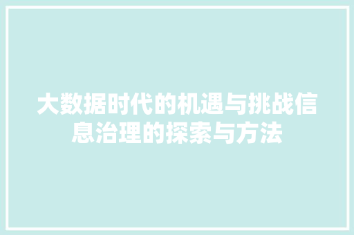 大数据时代的机遇与挑战信息治理的探索与方法