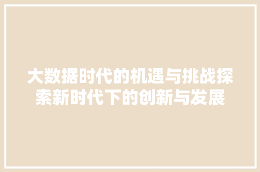 大数据时代的机遇与挑战探索新时代下的创新与发展