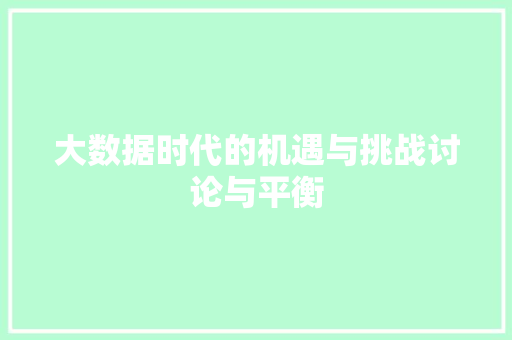 大数据时代的机遇与挑战讨论与平衡