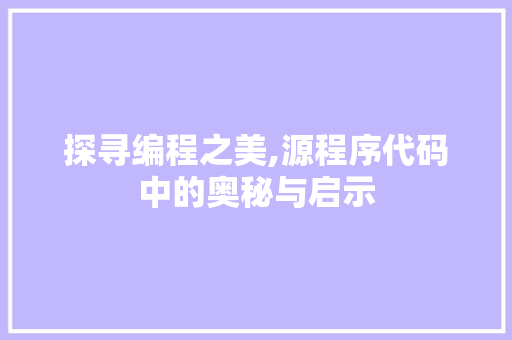 探寻编程之美,源程序代码中的奥秘与启示