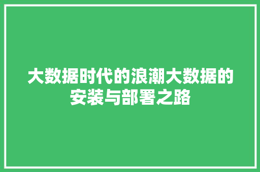 大数据时代的浪潮大数据的安装与部署之路