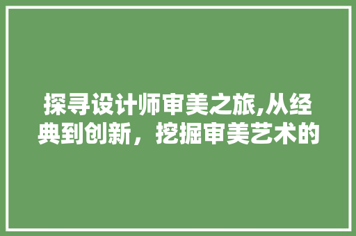 探寻设计师审美之旅,从经典到创新，挖掘审美艺术的魅力