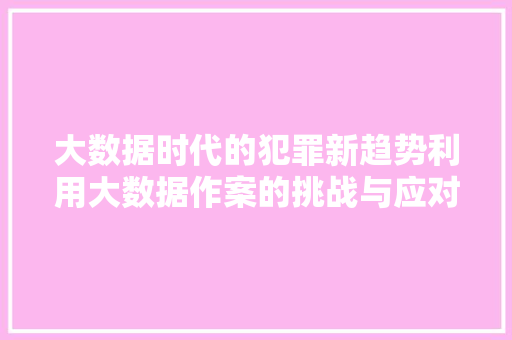 大数据时代的犯罪新趋势利用大数据作案的挑战与应对