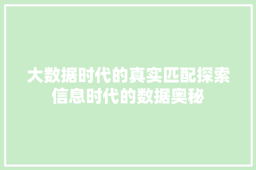 大数据时代的真实匹配探索信息时代的数据奥秘