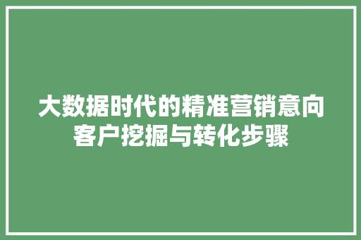 大数据时代的精准营销意向客户挖掘与转化步骤