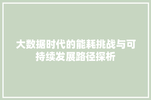 大数据时代的能耗挑战与可持续发展路径探析