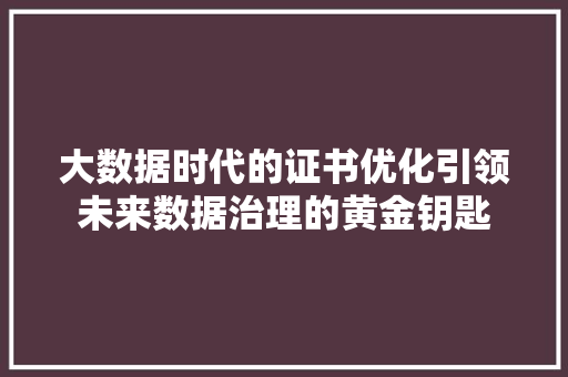 大数据时代的证书优化引领未来数据治理的黄金钥匙