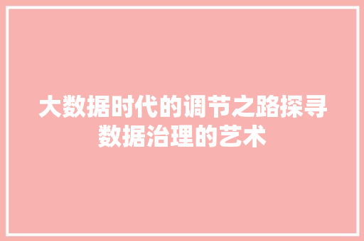 大数据时代的调节之路探寻数据治理的艺术