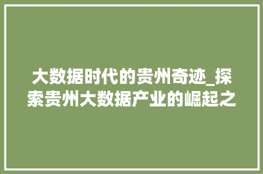大数据时代的贵州奇迹_探索贵州大数据产业的崛起之路 服务器/数据库