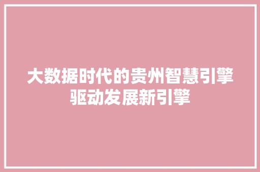 大数据时代的贵州智慧引擎驱动发展新引擎
