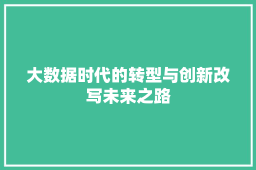 大数据时代的转型与创新改写未来之路