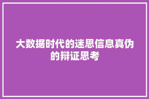 大数据时代的迷思信息真伪的辩证思考