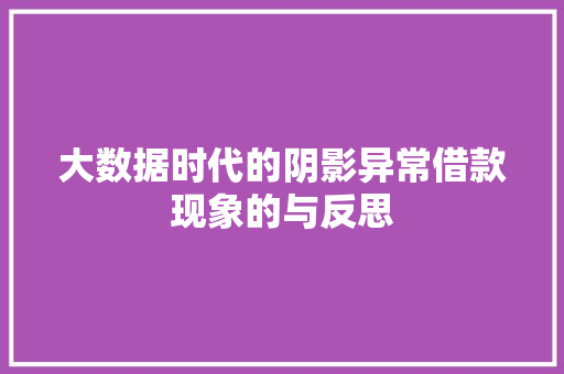 大数据时代的阴影异常借款现象的与反思