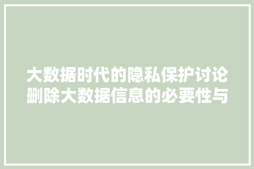 大数据时代的隐私保护讨论删除大数据信息的必要性与方法