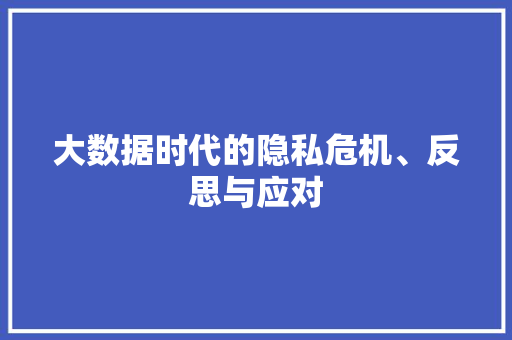 大数据时代的隐私危机、反思与应对