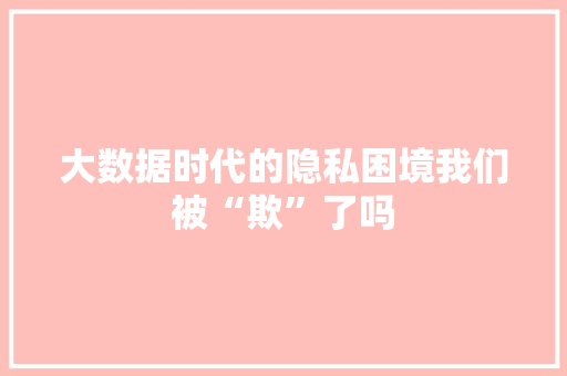 大数据时代的隐私困境我们被“欺”了吗