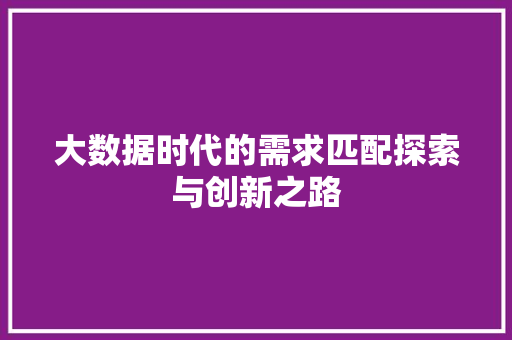 大数据时代的需求匹配探索与创新之路