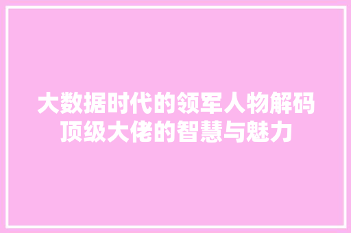 大数据时代的领军人物解码顶级大佬的智慧与魅力
