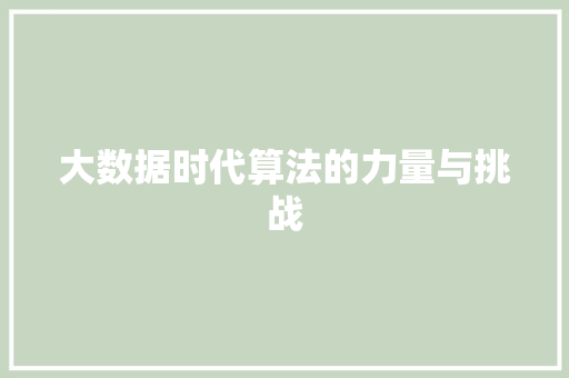 大数据时代算法的力量与挑战