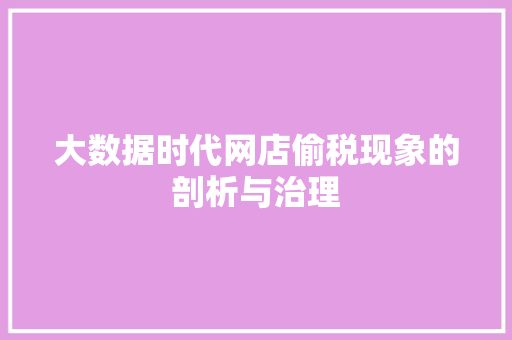 大数据时代网店偷税现象的剖析与治理