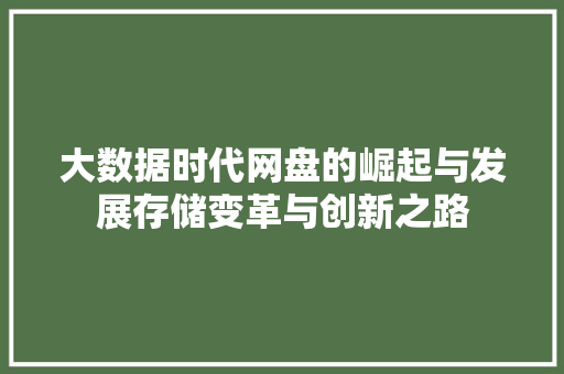 大数据时代网盘的崛起与发展存储变革与创新之路