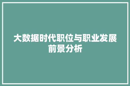 大数据时代职位与职业发展前景分析