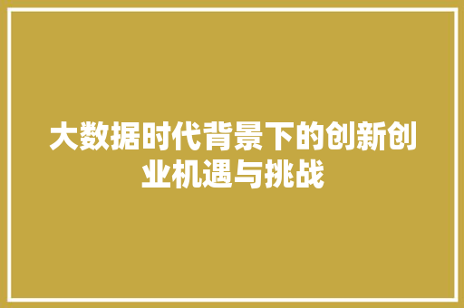 大数据时代背景下的创新创业机遇与挑战