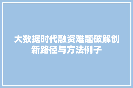 大数据时代融资难题破解创新路径与方法例子