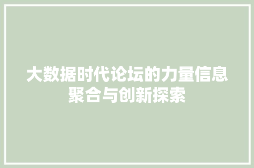 大数据时代论坛的力量信息聚合与创新探索 友链在线