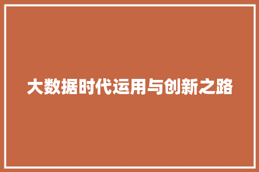 大数据时代运用与创新之路