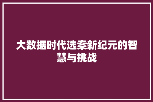 大数据时代选案新纪元的智慧与挑战