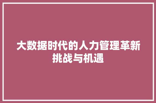 大数据时代的人力管理革新挑战与机遇