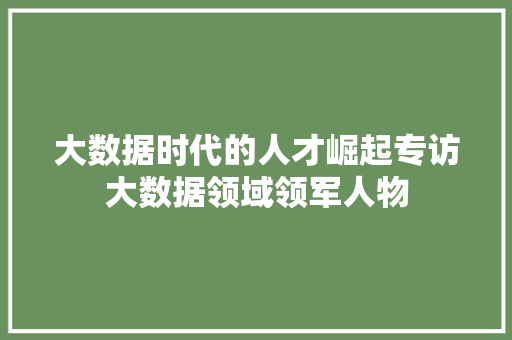 大数据时代的人才崛起专访大数据领域领军人物