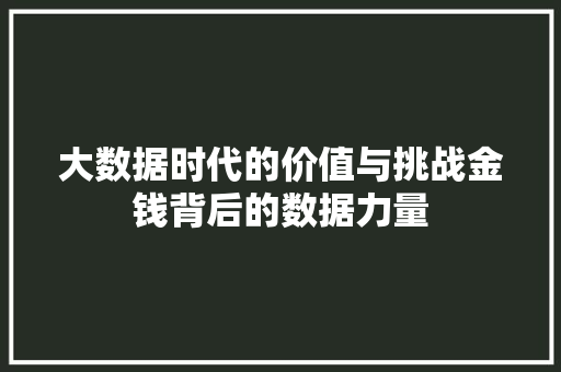 大数据时代的价值与挑战金钱背后的数据力量