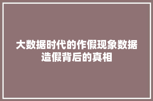 大数据时代的作假现象数据造假背后的真相
