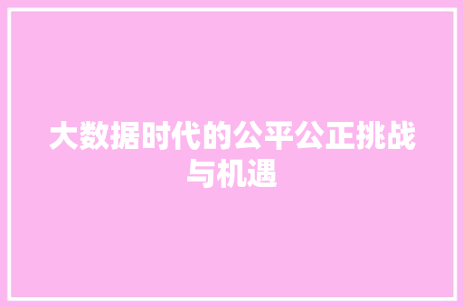 大数据时代的公平公正挑战与机遇