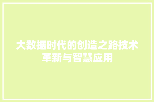 大数据时代的创造之路技术革新与智慧应用