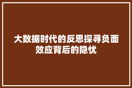 大数据时代的反思探寻负面效应背后的隐忧
