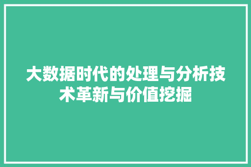 大数据时代的处理与分析技术革新与价值挖掘